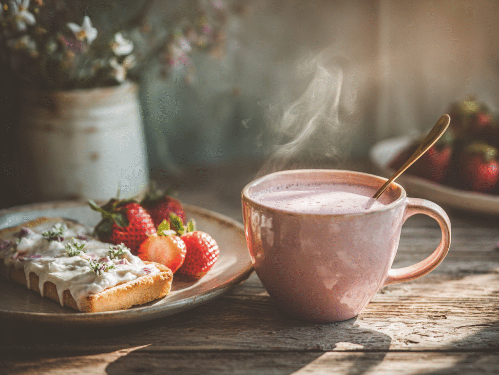 Coffee served with strawberry shortcake creamer