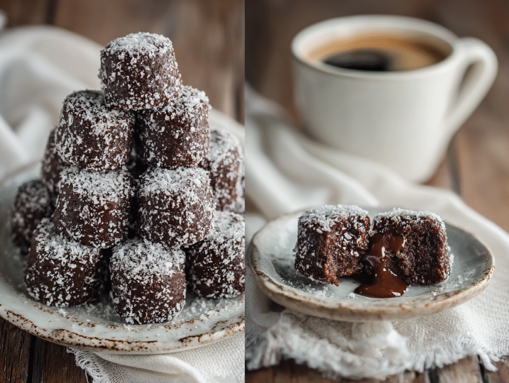 Served no bake brownie bites with coffee