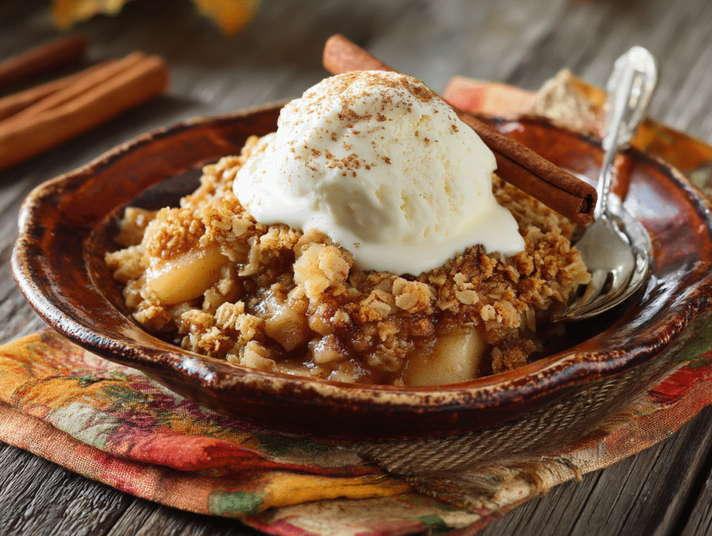 Served slice of diabetic apple crisp