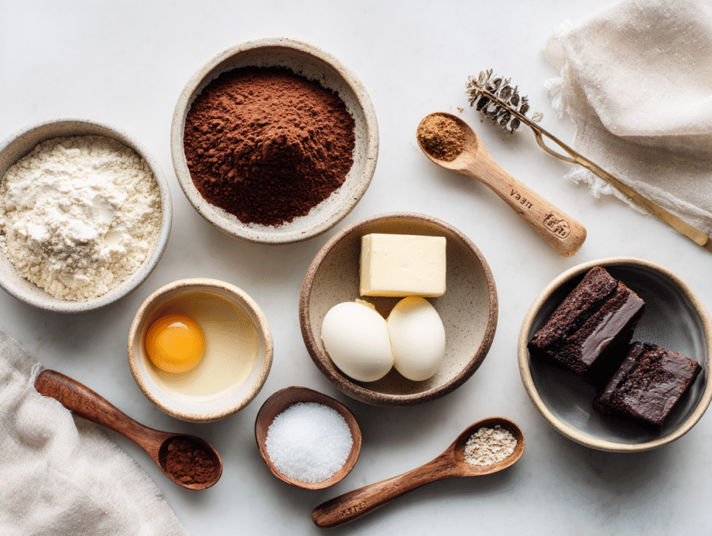Sugar-free brownie ingredients on a white countertop
