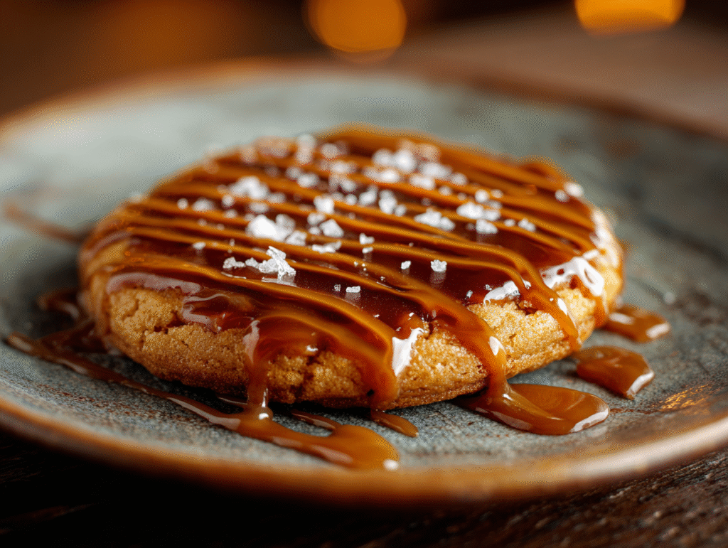 Caramel Cheesecake Cookies That Taste Like Crumbl’s – Easy & Irresistible 10 plated caramel cheesecake cookie with drizzle