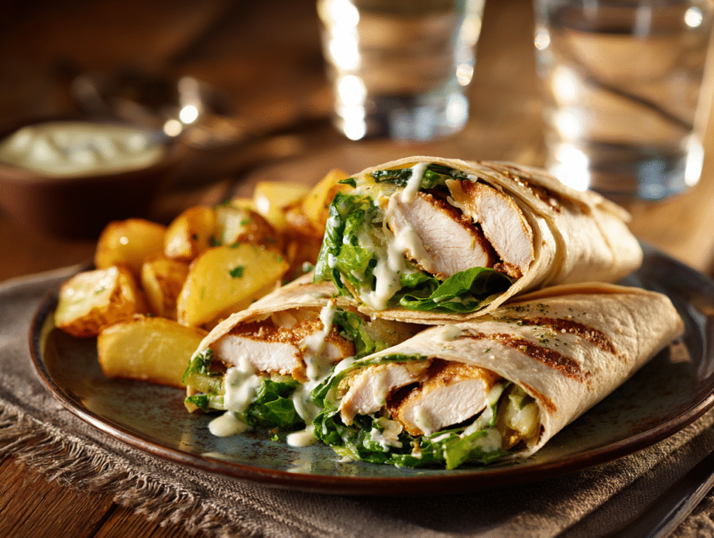 Served Chicken Caesar Wrap plate