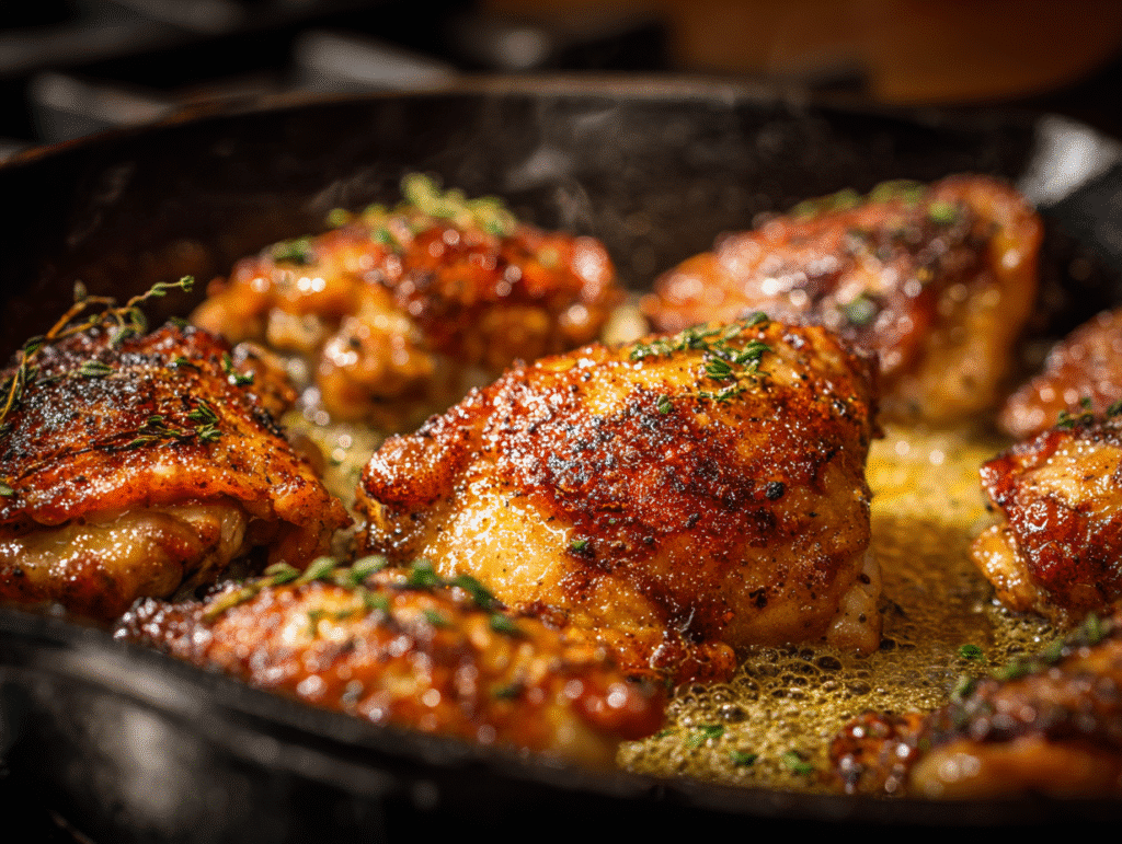 Searing chicken thighs in butter for carnivore keto