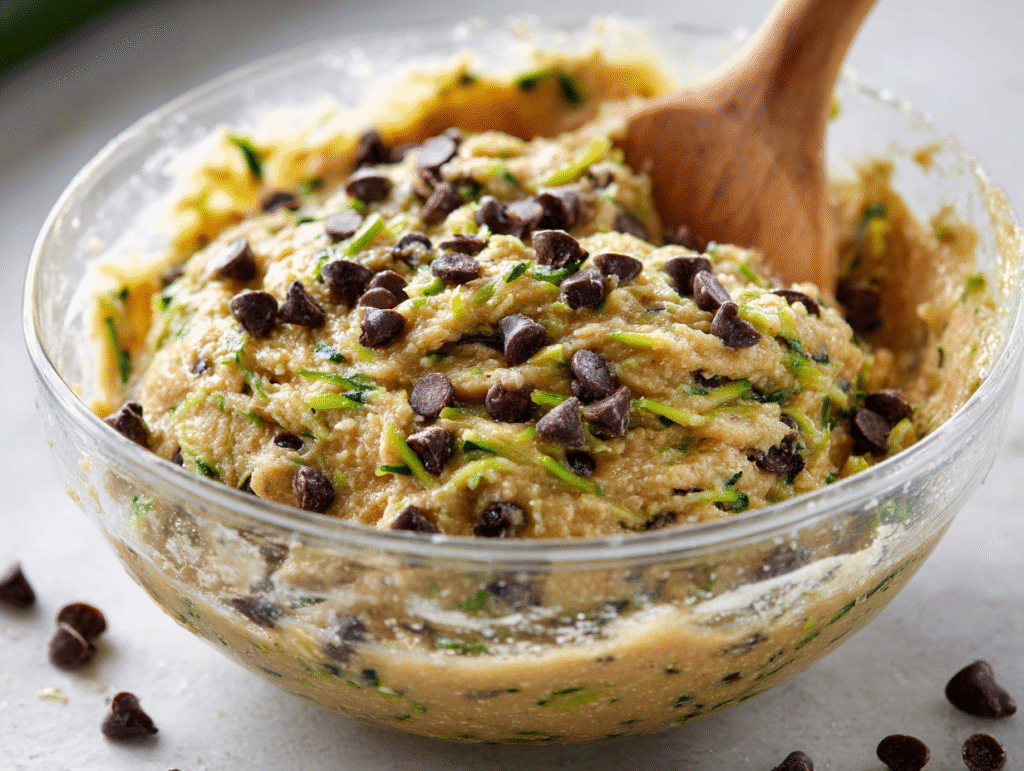 Mixing and baking chocolate chip zucchini banana bread