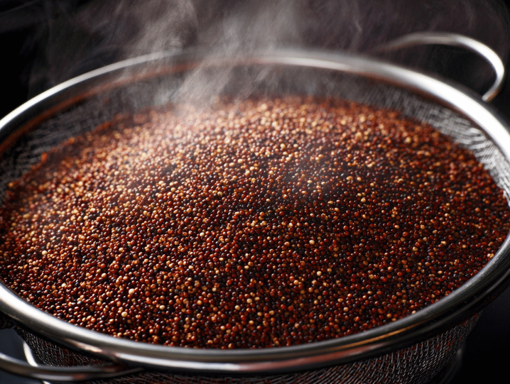 Red quinoa cooked and strained