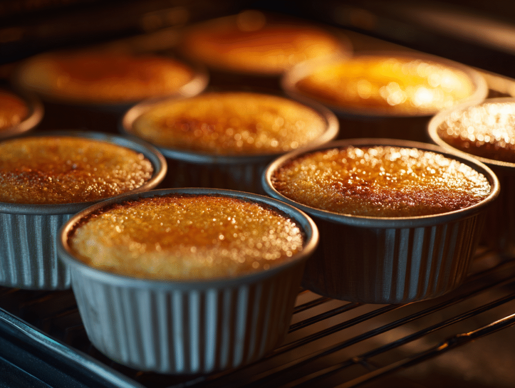 Velvety Caramel Flan Muffins – A Dreamy Twist on a Classic Dessert 9 Caramel flan muffins in water bath