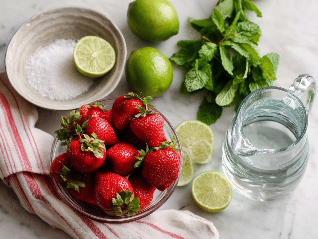 Ingredients for sugar-free strawberry limeade