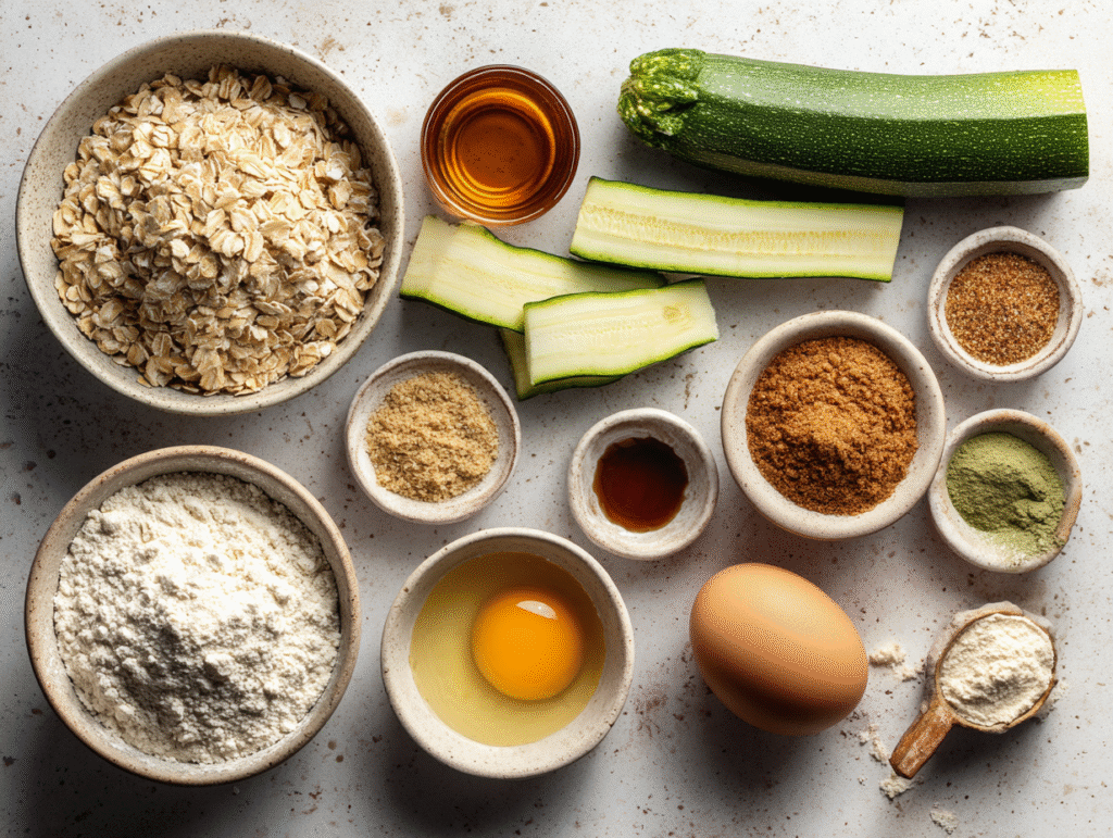 Ingredients for healthy zucchini oatmeal cookies