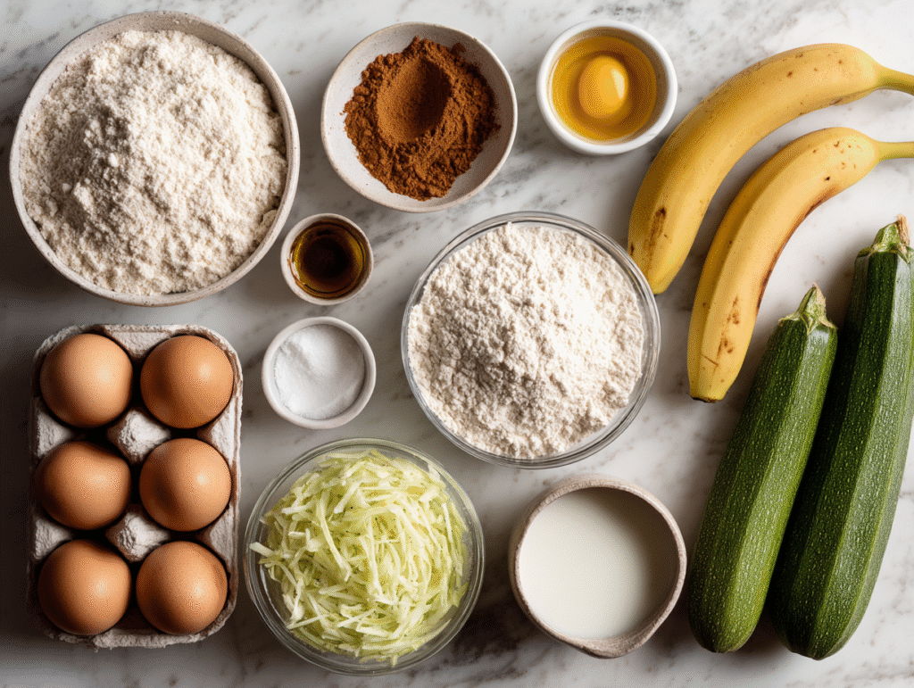 Ingredients for banana zucchini muffins