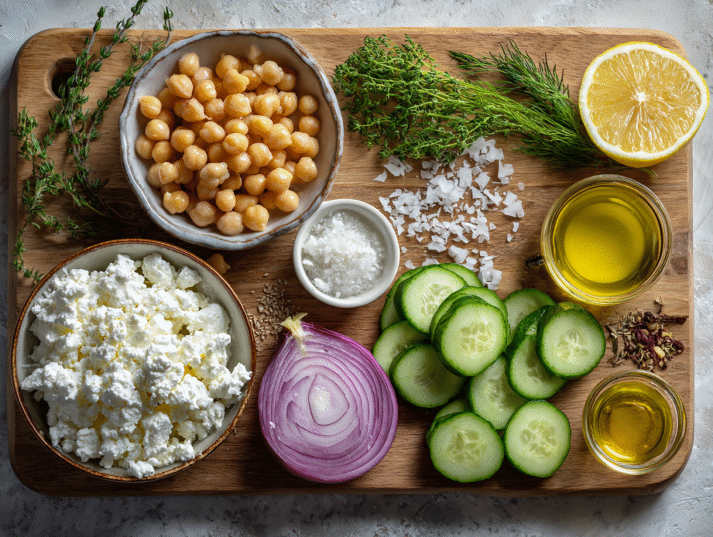 Ingredients for Cottage Cheese and Chickpea Salad