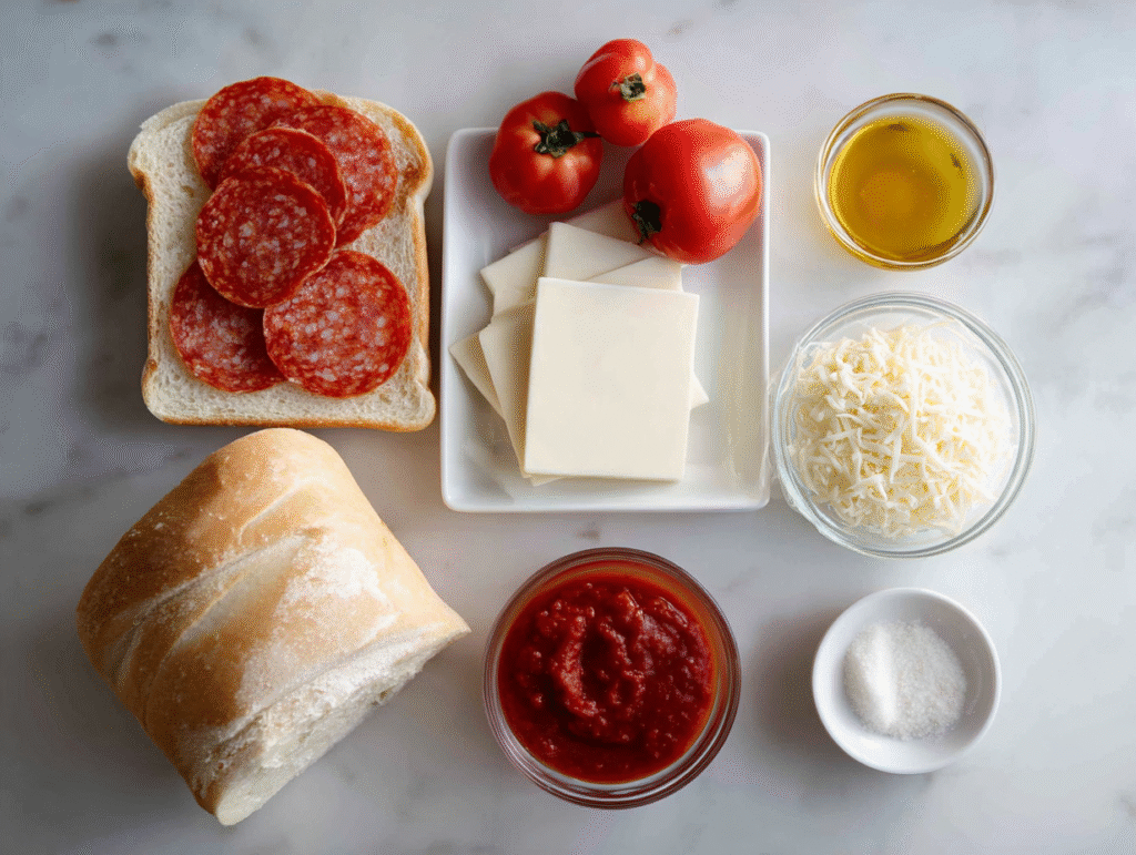 Ingredients for pizza grilled cheese sandwiches