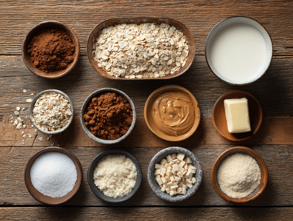 Ingredients for no bake sugar free chocolate cookies