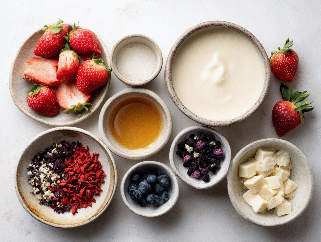 Ingredients for homemade strawberry shortcake creamer