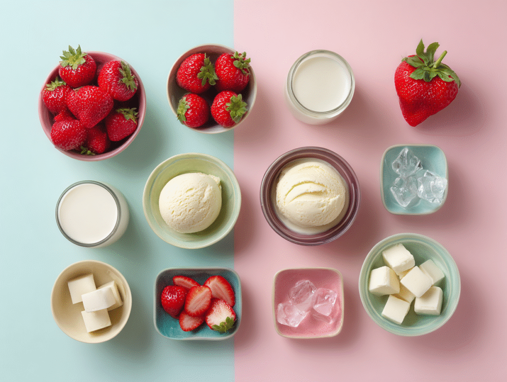 Ingredients for strawberries and cream frappuccino