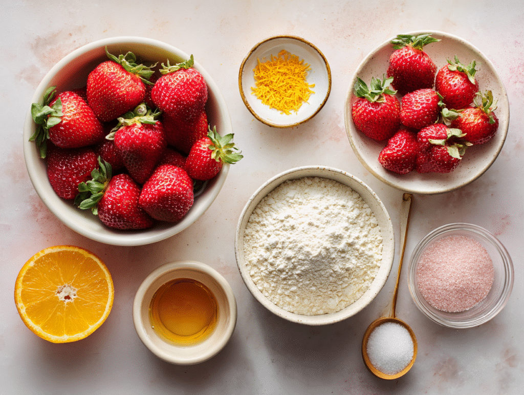 Sugar free strawberry pie ingredients flatlay