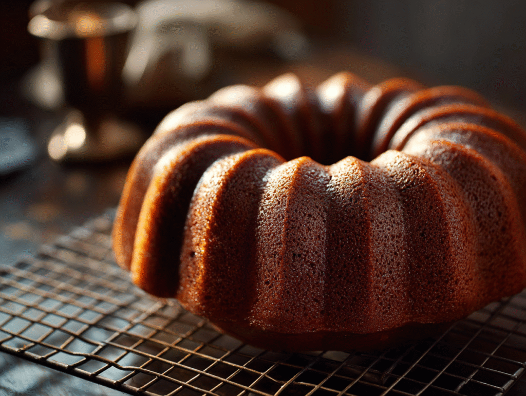 Freshly baked Black Forest Bundt Cake cooling on a wire rack