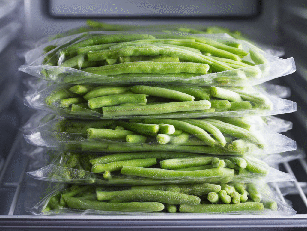 frozen green beans in freezer bags