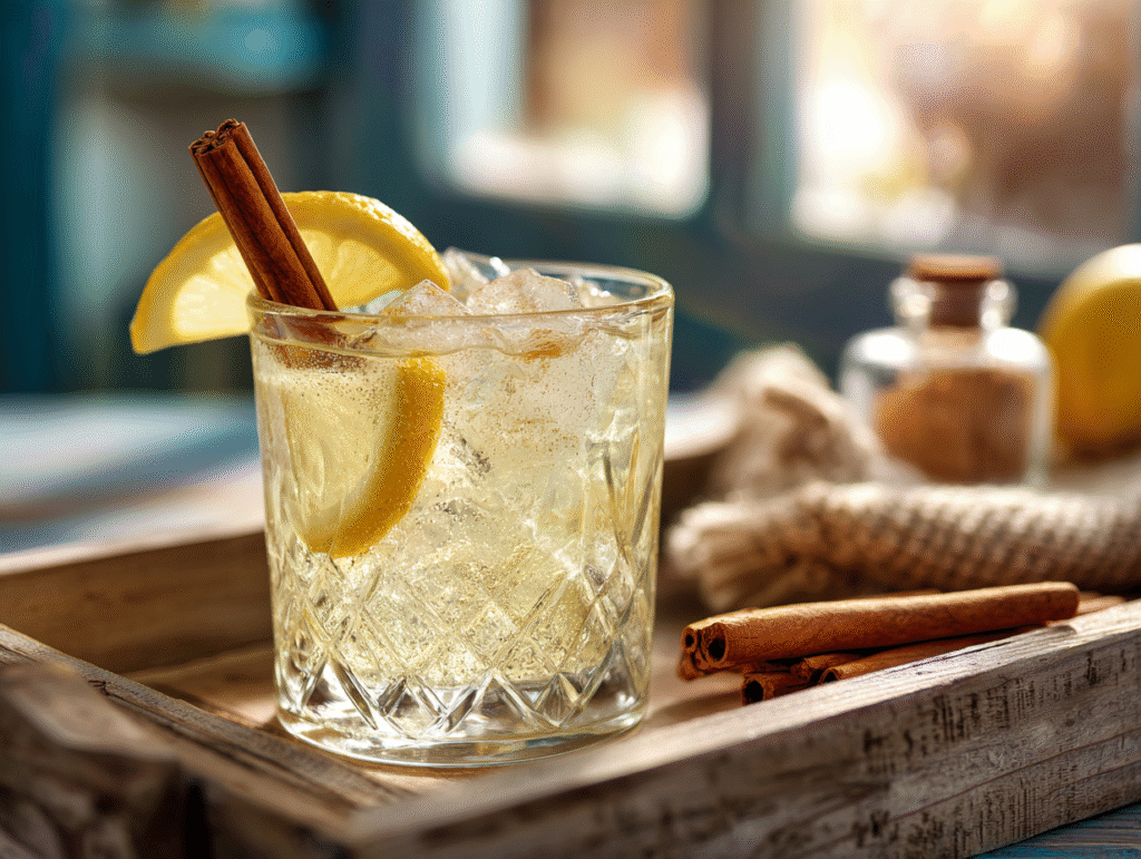 Served glass of ice hack drink for morning routine