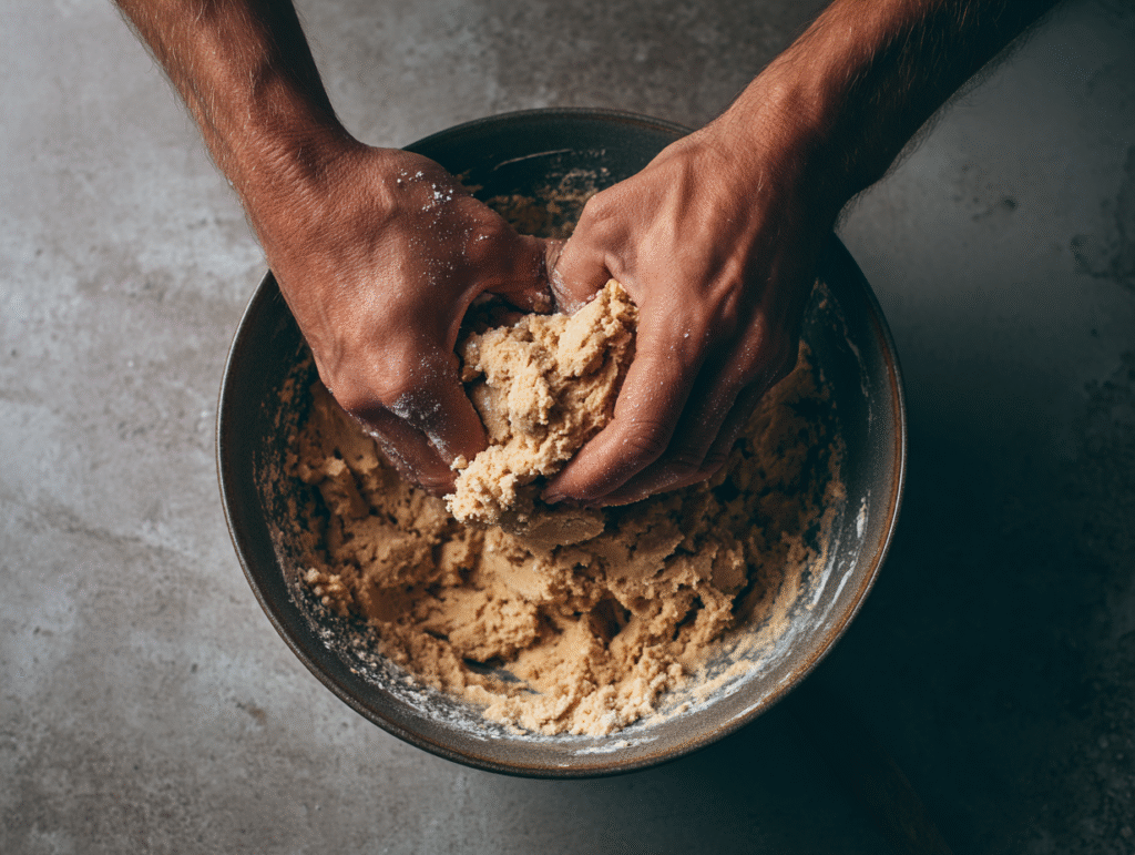 Caramel Cheesecake Cookies That Taste Like Crumbl’s – Easy & Irresistible 8 cookie dough being mixed for caramel cheesecake cookies