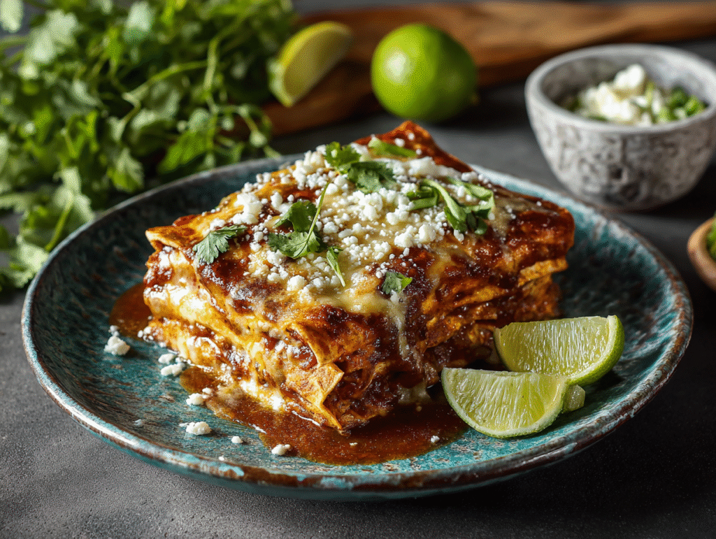 Hatch green chili sauce on enchiladas
