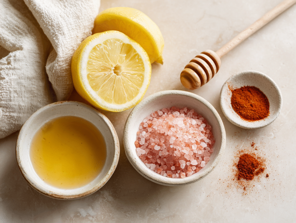 Ingredients for Himalayan pink salt detox drink