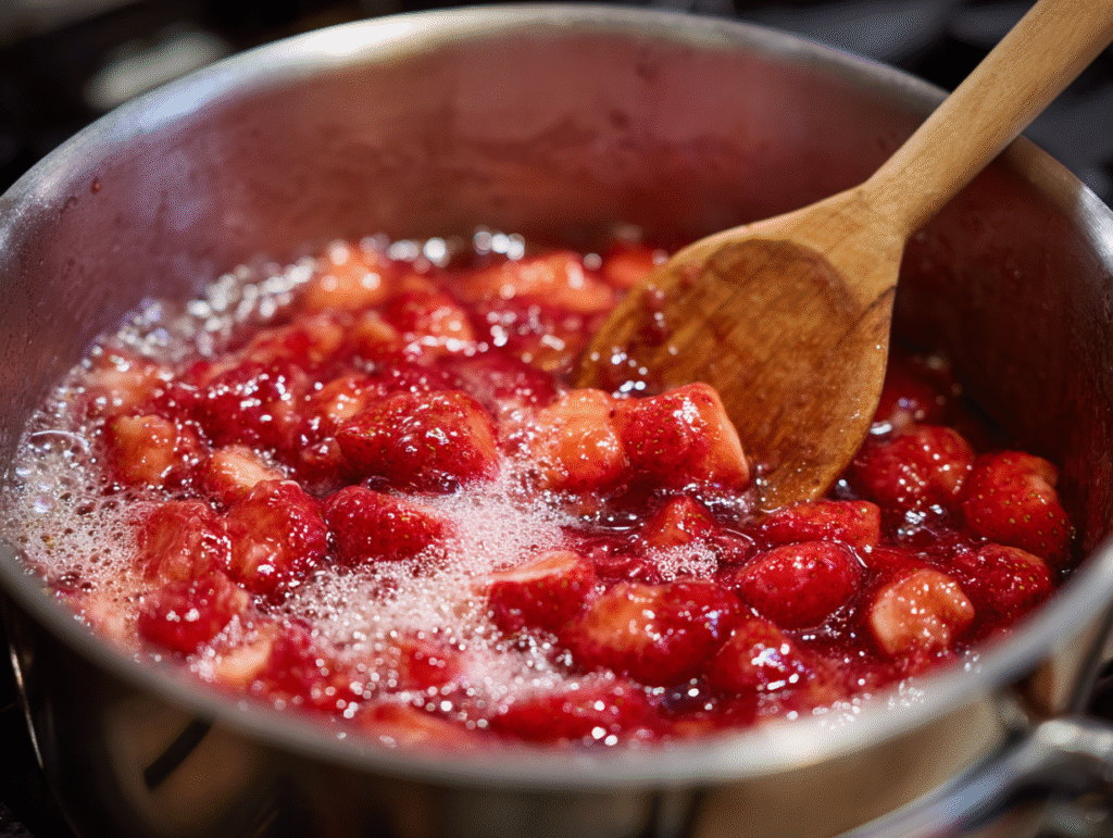 Cooking strawberries for jam