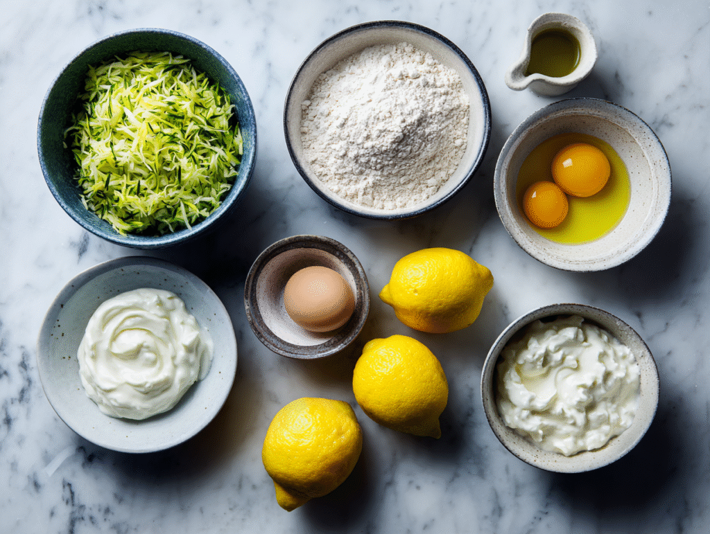 Lemon Zucchini Bread That’s Moist, Bright & Perfectly Sweet 6 Lemon zucchini bread ingredients flat lay