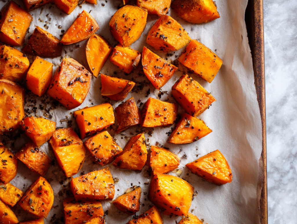Roasted sweet potatoes for taco bowl
