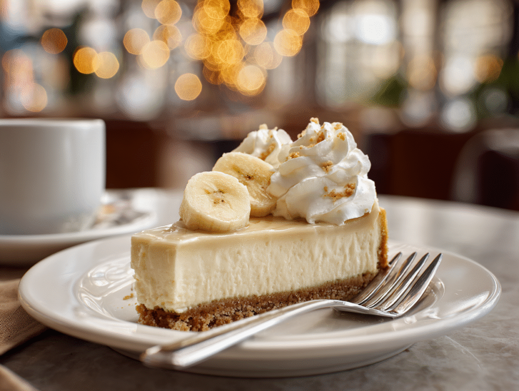 Banana Cream Cheesecake – The Ultimate Creamy Dessert You’ll Love 10 Slice of banana cream cheesecake on plate