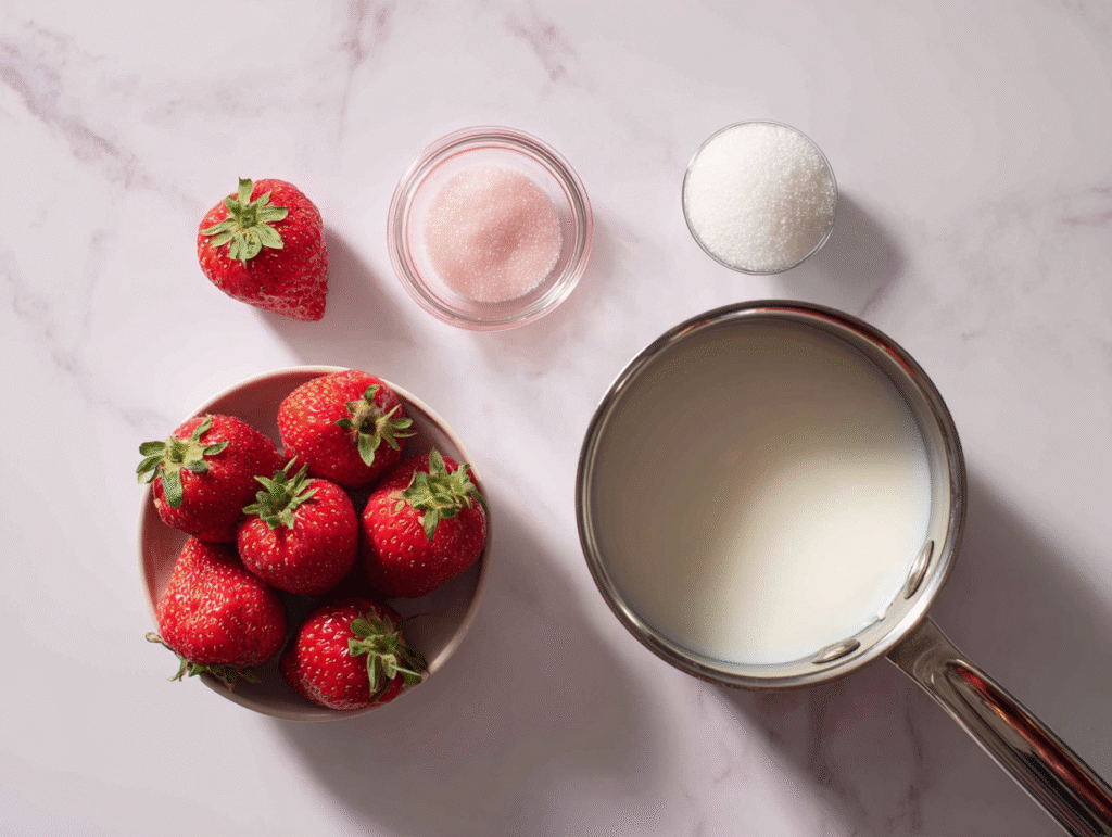 Ingredients for Korean strawberry milk recipe