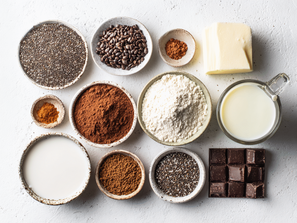 Ingredients for High Protein Chocolate Chia Pudding