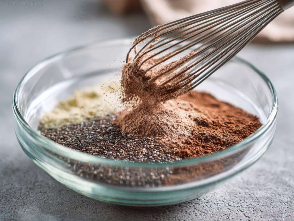 Mixing ingredients for chocolate chia pudding