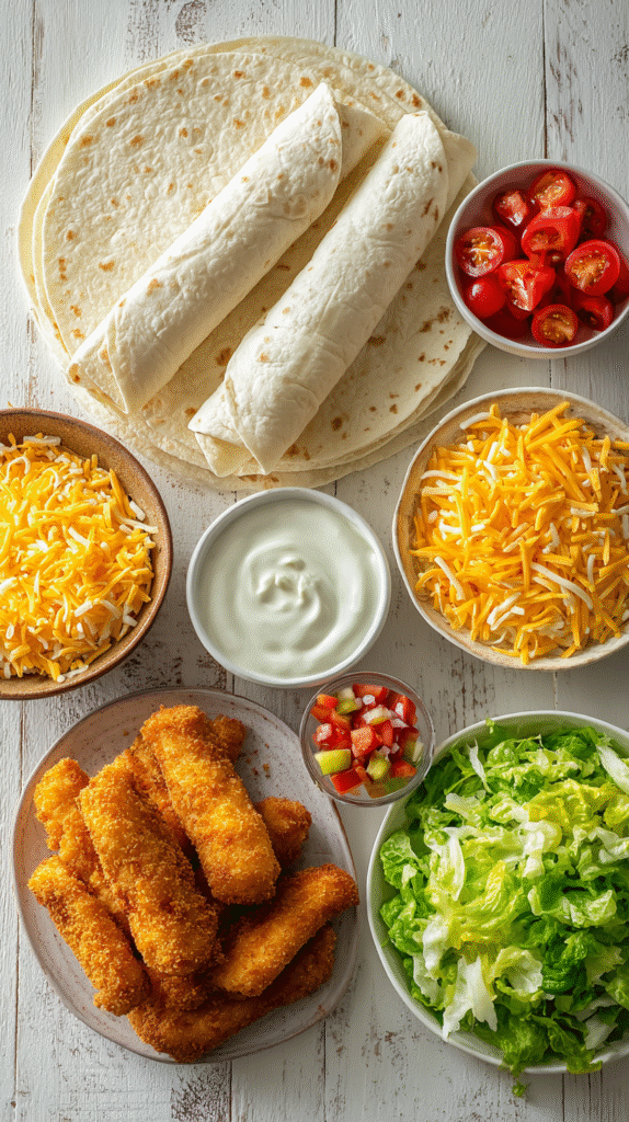 Ingredients for crispy chicken ranch wraps