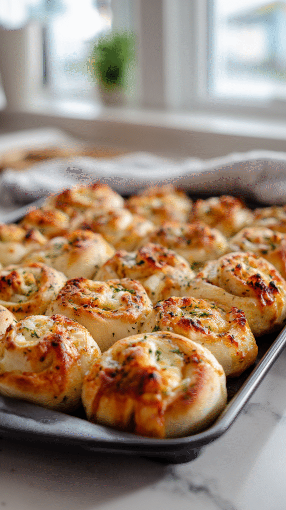 Golden baked low-cal pizza rolls