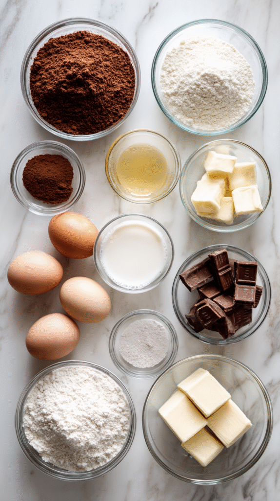 Ingredients for keto chocolate muffins with coconut flour