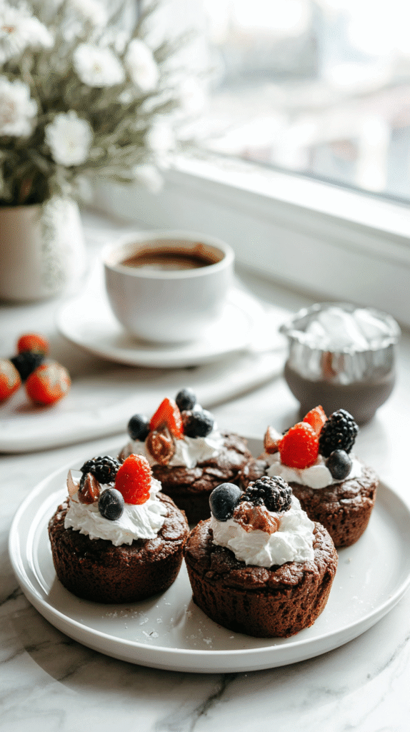 Served keto chocolate muffins with coconut flour