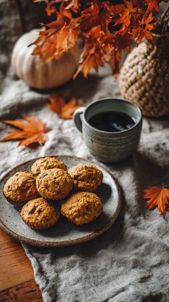 serving keto pumpkin muffins with coffee