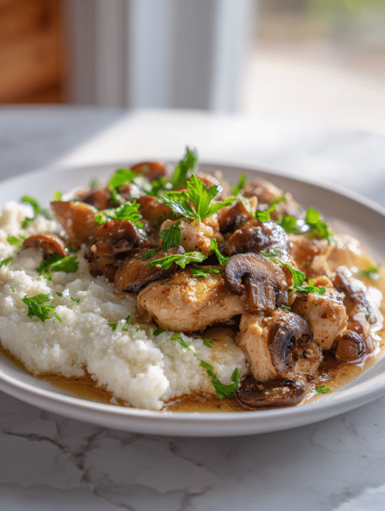 keto-garlic-mushroom-chicken-casserole-serving