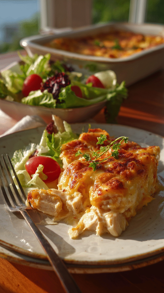 serving low carb chicken casserole plate