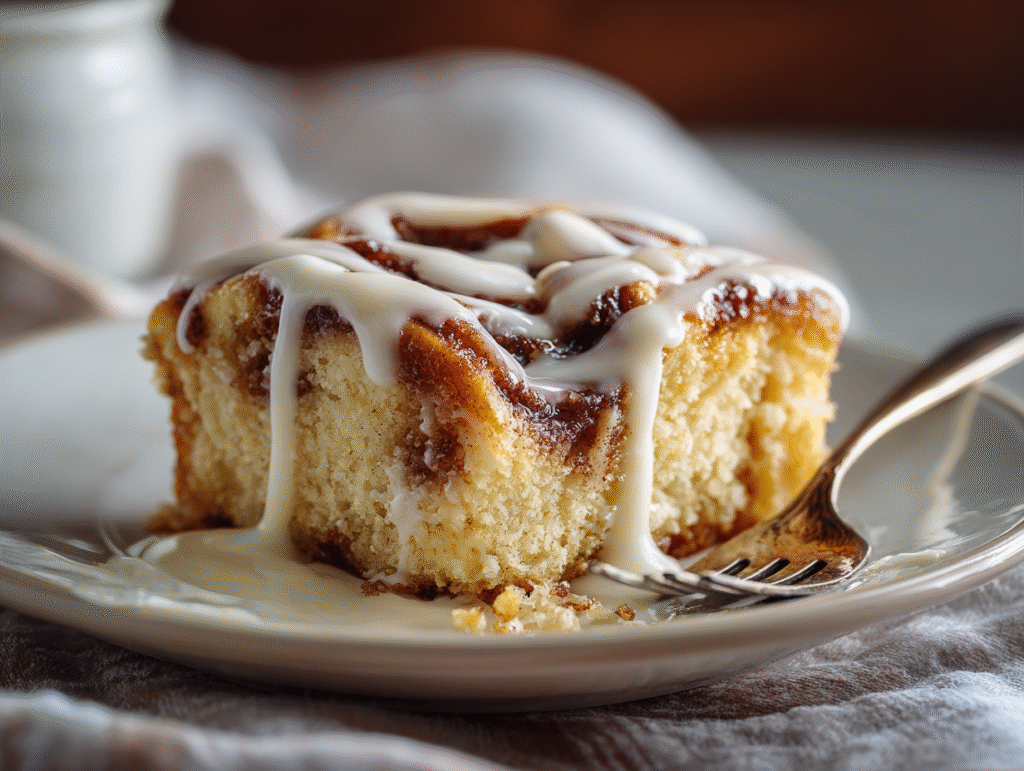 Served slice of low carb cinnamon roll cake