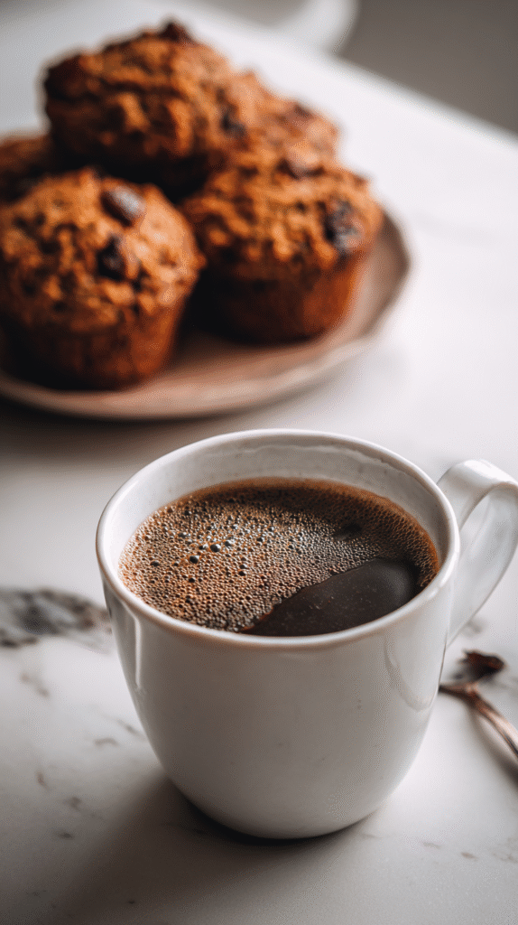 Serving date seed coffee with muffins