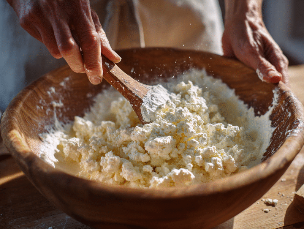 Folding egg whites into cottage cheese batter