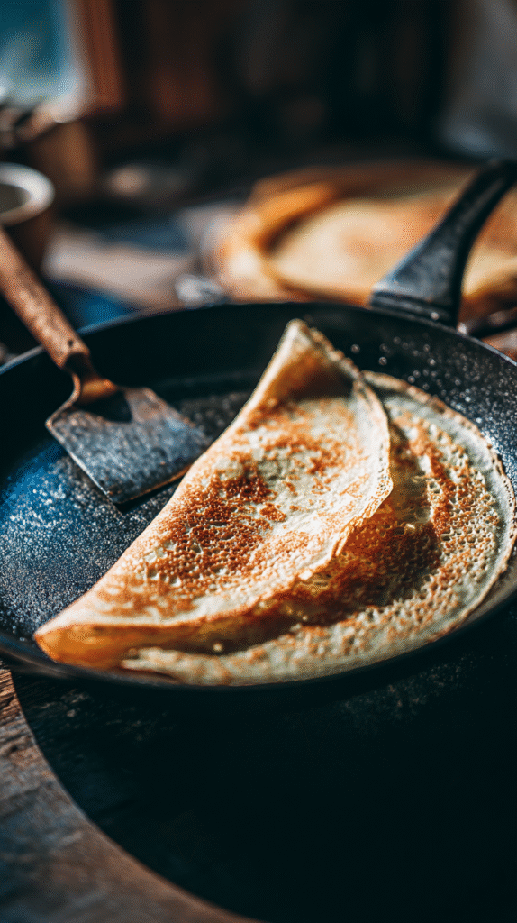 Keto Almond Flour Crepe cooking in skillet