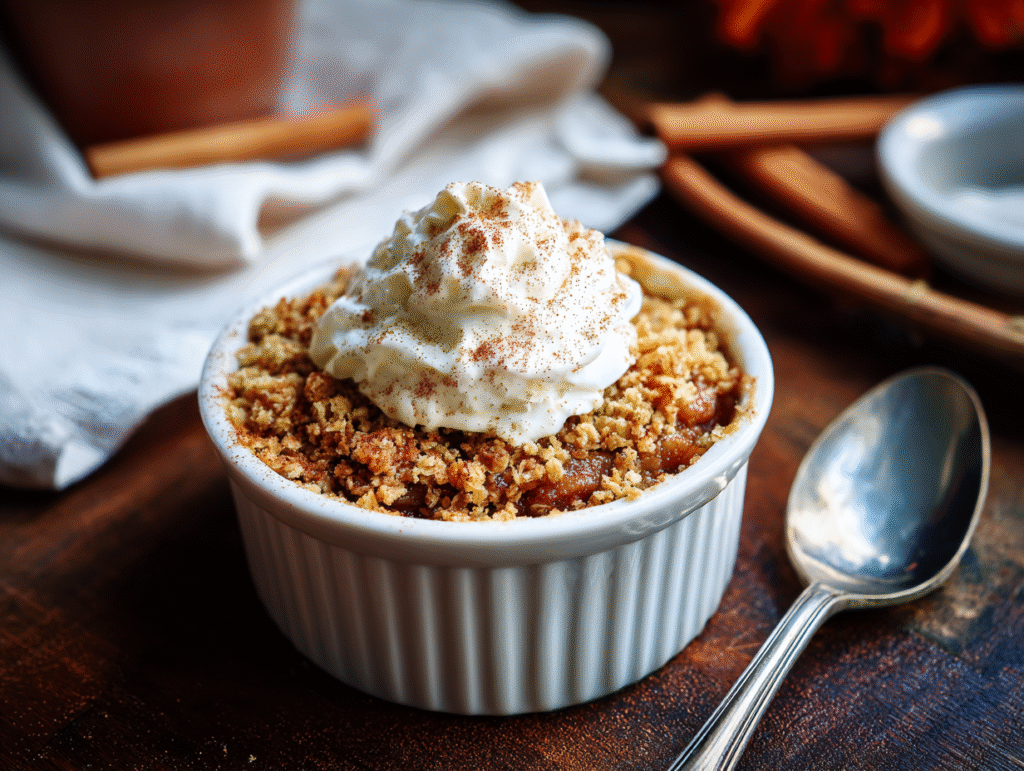 Keto apple crisp in ramekin