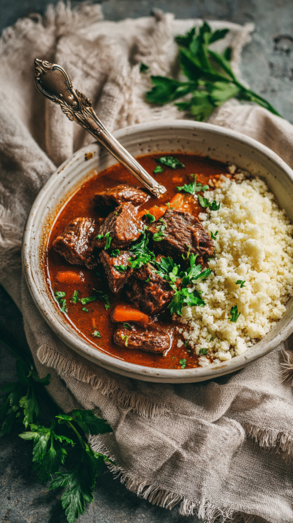 Keto beef stew with cauliflower rice