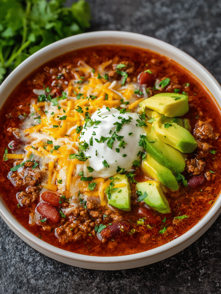 keto taco soup served with toppings