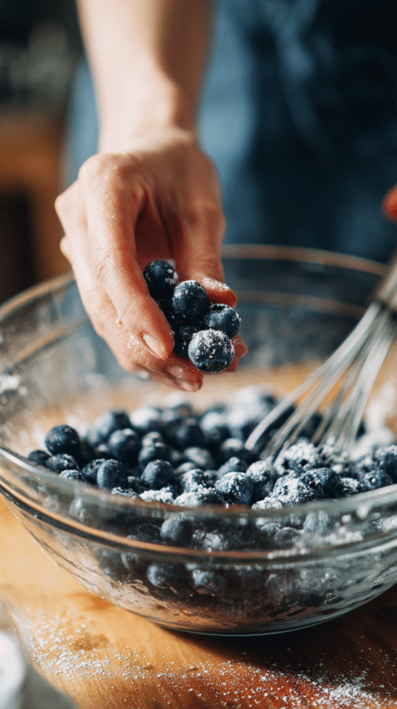 folding blueberries into keto muffin batter