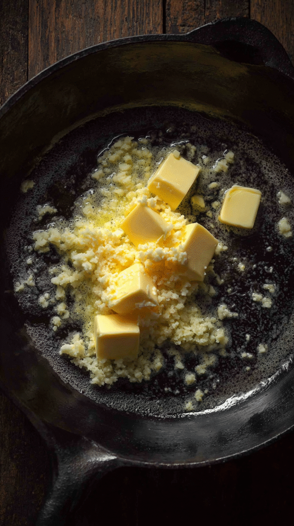 melting butter with garlic for keto alfredo sauce