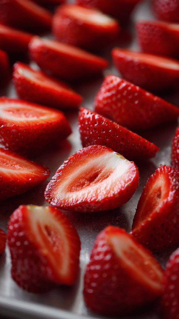 scooped strawberries for cheesecake filling