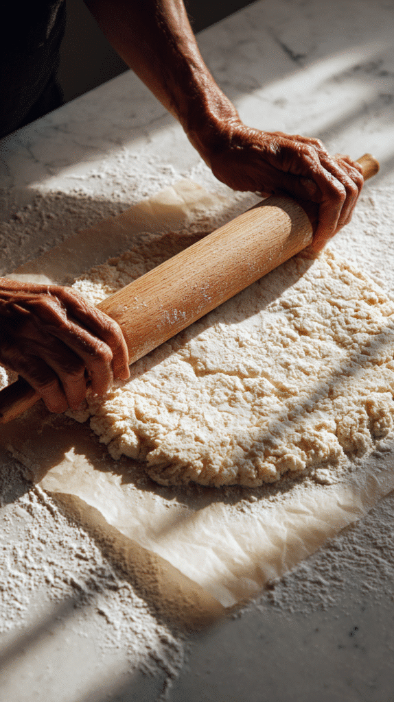 Rolling almond flour dough for keto tortilla chips